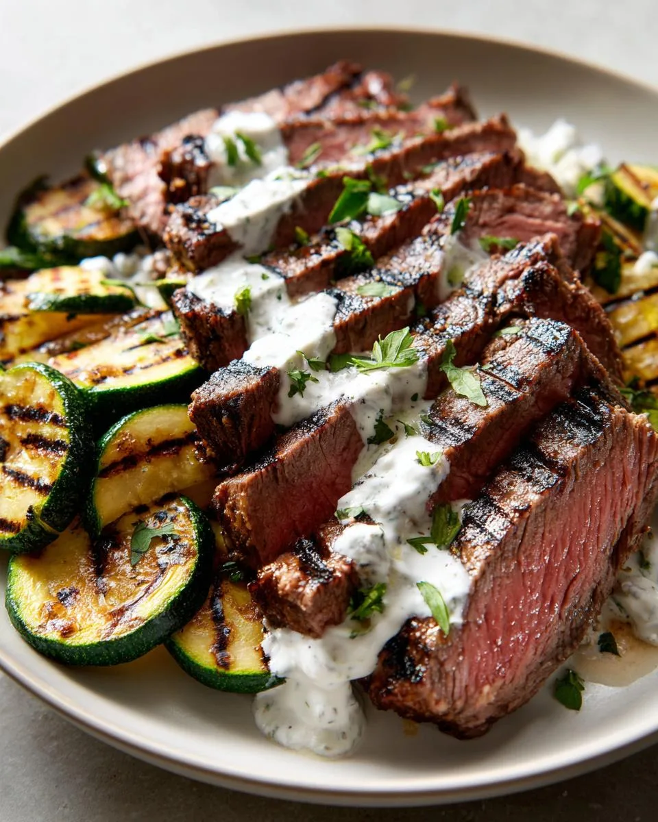 Grilled Steak Bowl with Sauce & Grilled Zucchini - detail 1