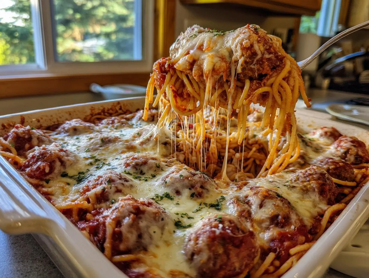Baked Spaghetti and Meatballs - detail 1